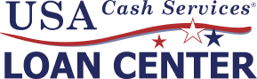 USA Cash Services logo with a patriotic center design in red, white, and blue.