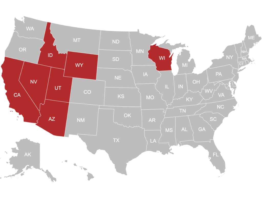 USA map showing red states. Find USA Cash Services locations easily