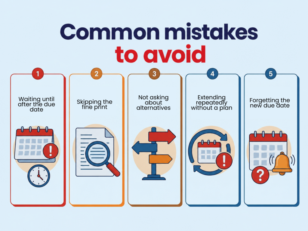 A list of common mistakes to avoid featuring bullet points and icons for visual emphasis